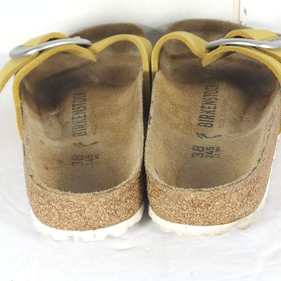 Birkenstock Women's Madrid Big Buckle EU 38 US 7 Yellow Nubuck Slide Sandals - Picture 11 of 16